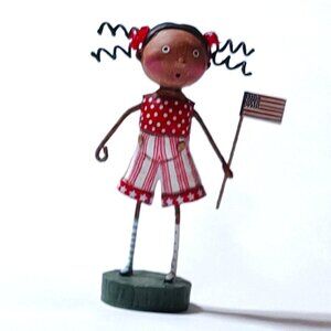 Lori Mitchell Patriotic American Dream Girl with Curls and Flag